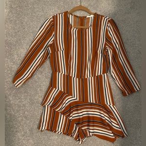 Lush Ruffled Romper, Orange Striped Print